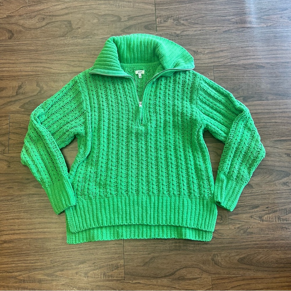 Aerie Cable Car Quarter Zip Sweater sz XS Green
